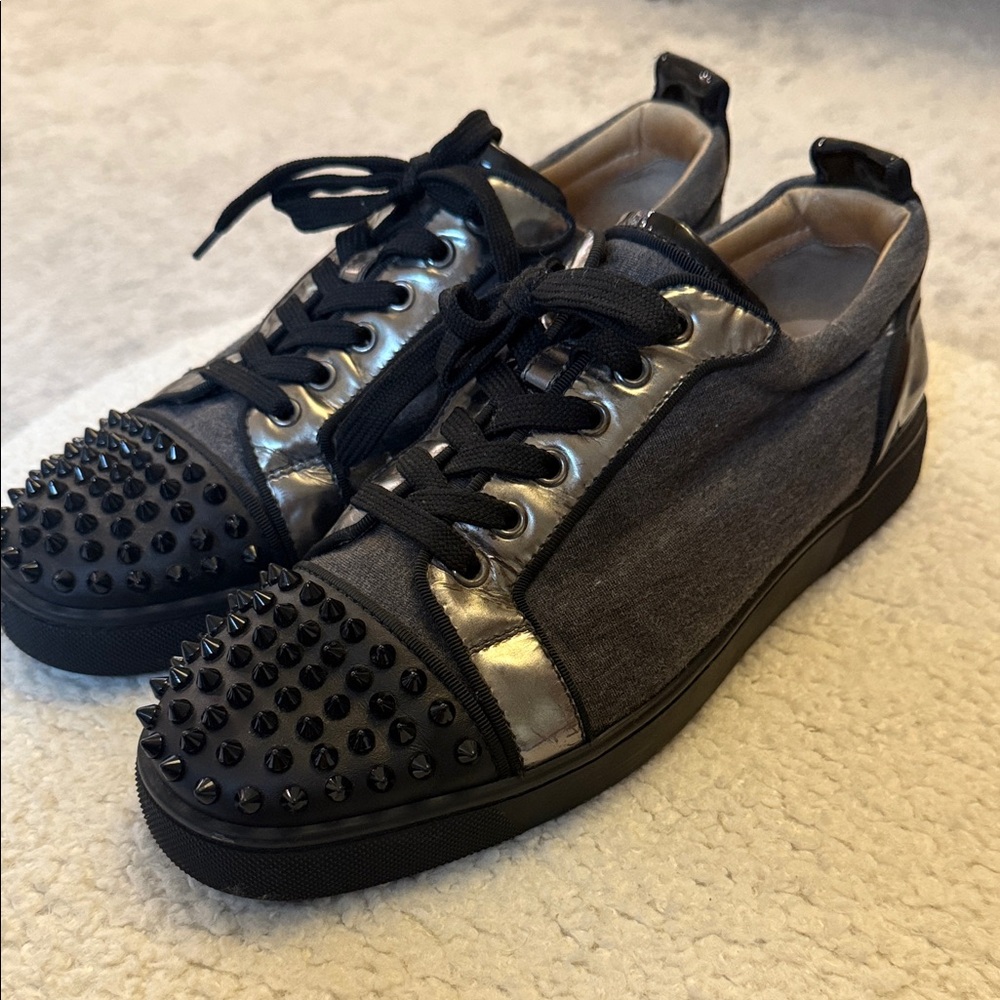 Christian Louboutin Black and Gray Spiked Sneakers